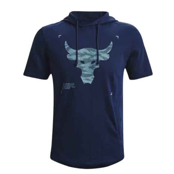Under Armour Project Rock Terry Short Sleeve Hoodie Academy Blue - Picture 3 of 4